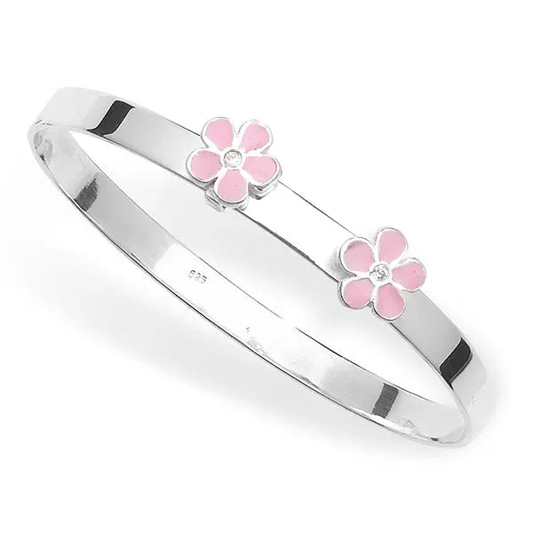 Sterling Silver Pink Flower Bangle Baby & Kids Floral Bracelet Orlaya